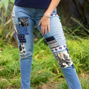 The "Kyra" Jean | Levis | Upcycled Patchwork Boho Skinny |